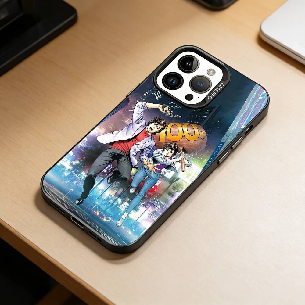 Retro C-City Hunter Comic  Phone Case For iPhone 17,16,15,14,13,12,11 Plus,Pro Max,XS,Colored Silver Plated Inside Cover