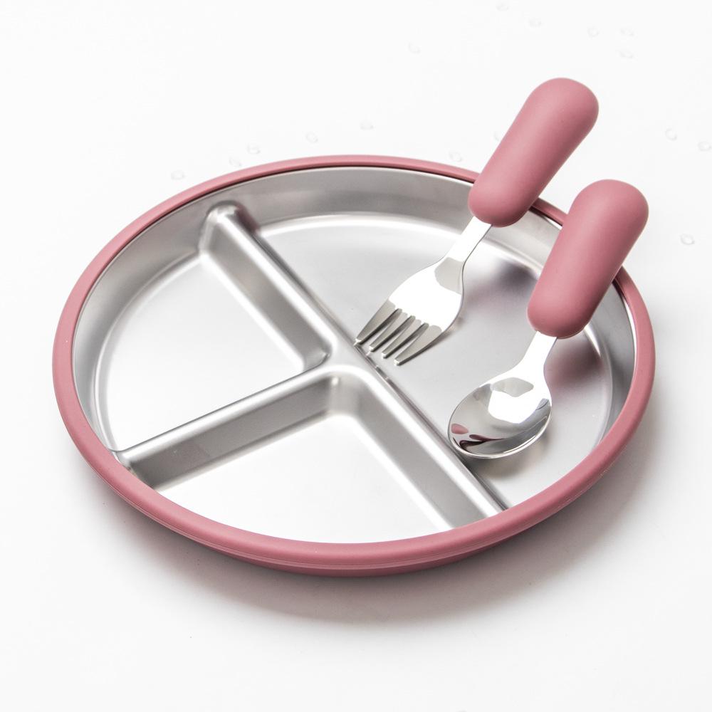 Детский обеденный набор из нержавеющей стали с противоскользящим силиконовым присосом и столовыми приборами