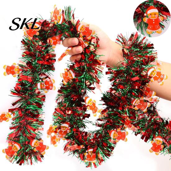 Santa Claus Snowflake Door Hangers 78.7 Inch Green Red Christmas Tinsel Garland, Metallic Twist Hanging Holiday Party Ornaments Garland with