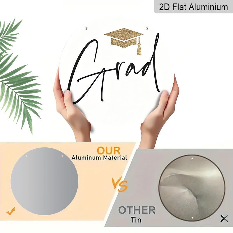 2D Flat Aluminum Graduation-themed Wall Hanging, Available in Various Sizes. A Minimalist, Luxurious Style Pendant in Black, White, and Gold Accents