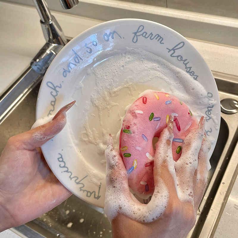 Kitchen Dishwashing Sponge, Odorless Doughnut Sponge Set, with Suction Cup for Quick Draining Dishwashing Brush, Suitable for Kitchen Cleaning