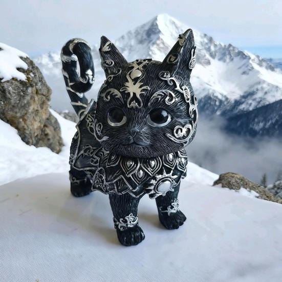 Загадочная статуэтка черной кошки Маленькая фигурка кошки из смолы Декоративная готическая скульптура животного для дома, офисного стола, винного шкафа, полки
