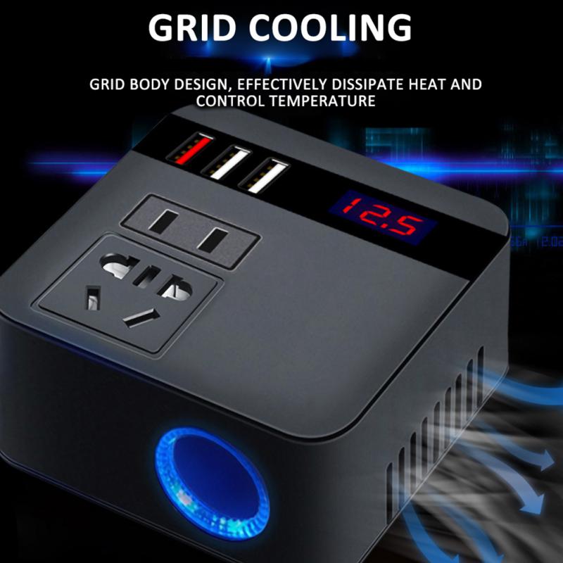 Car Inverter 150W 12V/24V To 110V/220V Cigarette Lighter Power Inverter LED Display Socket QC 3.0 USB Charger Fast Charging