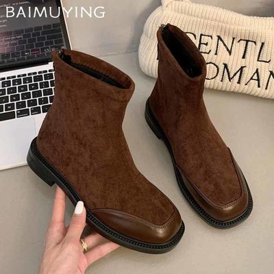 Замшевые массивные женские ботильоны дизайнерская мода повседневная обувь для ходьбы 2024 зима новый тренд уютные нарядные элегантные готические боты женские
