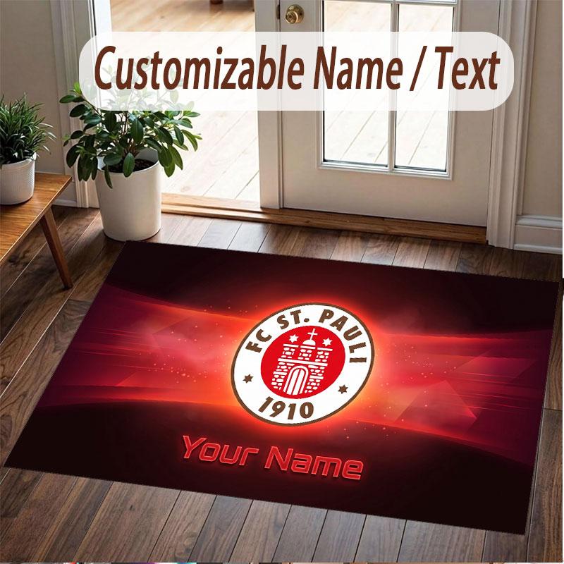 Custom Rug FC St. Pauli Pattern Print Name Text Soft Non‑Slip Floor Carpet for Home Indoor Decoration