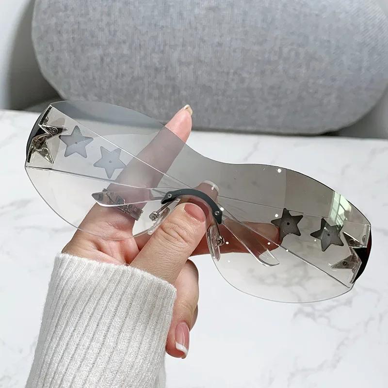 Новые женские модные солнцезащитные очки Y2K со звездообразным декором, большая оправа, солнцезащитные очки для активного отдыха, велоспорта, защита от ультрафиолета UV400