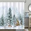 GAEChristmas Шторка для душа, Зимняя ферма Сарай Снеговик Животное Лось Ягода Рождественская елка Снежный пейзаж Красная птица Декор для ванной комнаты