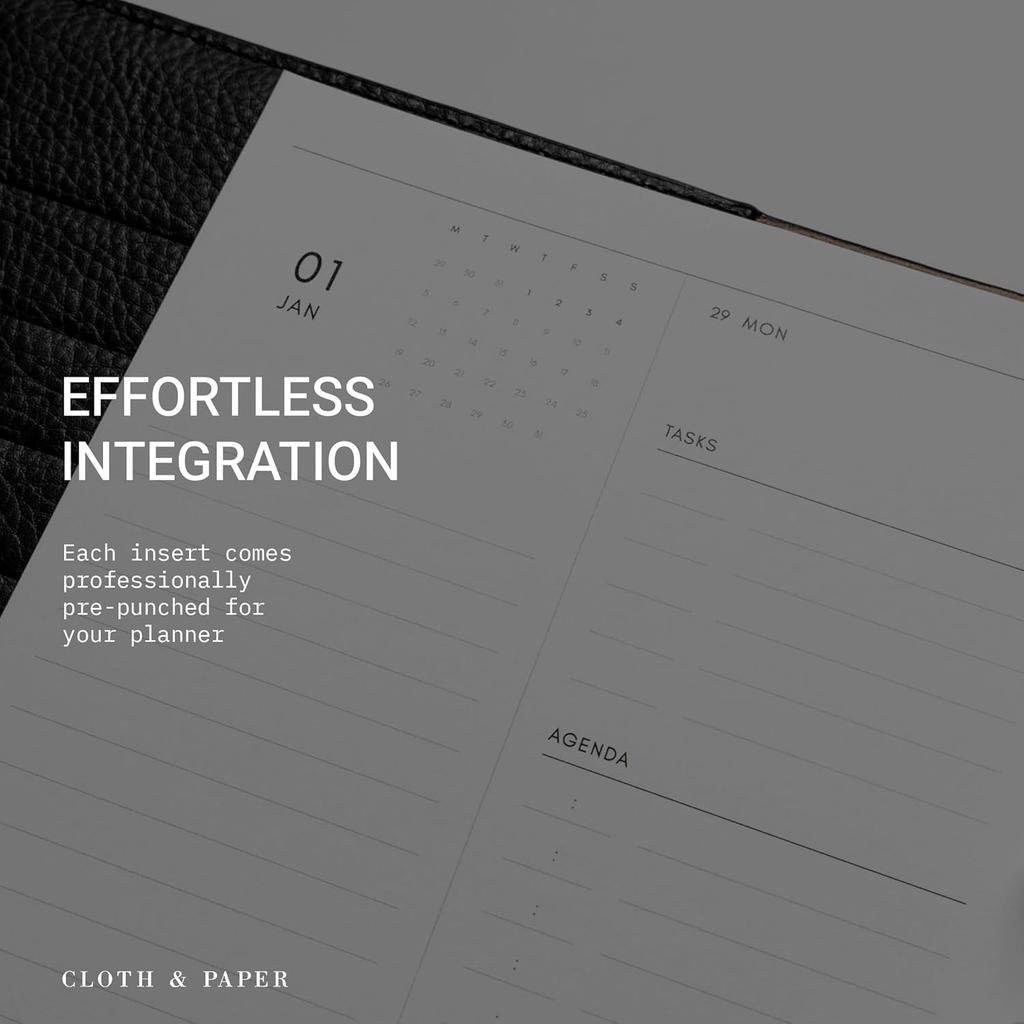 Ежедневник Cloth & Paper 2026 года erts - Начинается с понедельника | Размер A5 5,8 x 8,3 дюйма | Сменные блоки для 6-кольцевого планера | 2 дня на странице | Минималистичный ежедневник