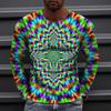 Spring and Autumn Round Neck 3D Colorful Geometric Pattern Printed Top Fashionable Casual Optical Illusion Long Sleeved Men's T-shirts