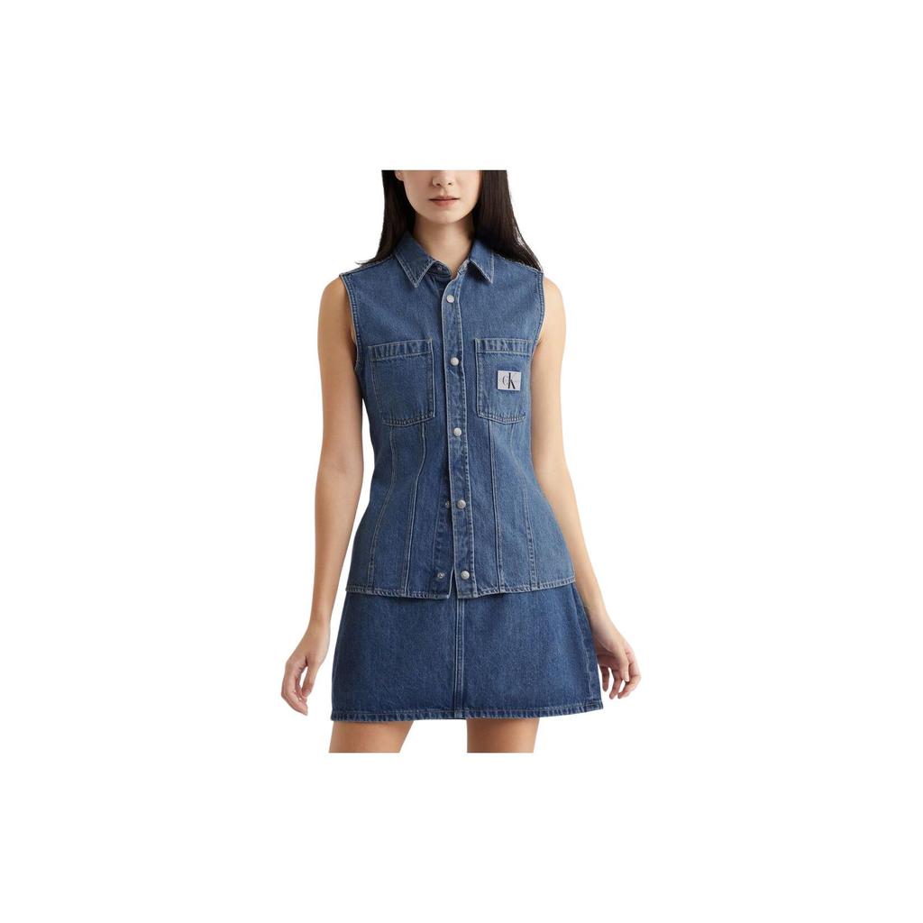 Calvin Klein Джинсы однотонные однобортные безрукавки с лацканами женские жилеты синего цвета J223699-1A4