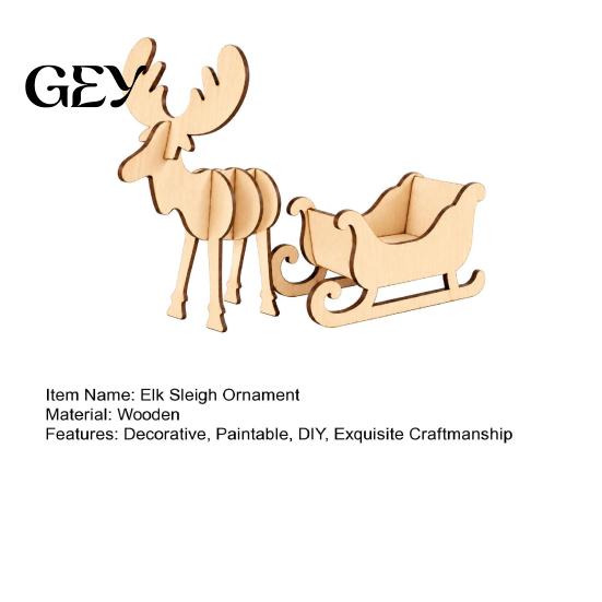 DIY Unfinished Elk Sleigh Decor Wooden Christmas and Tabletop Ornament, Wood Art Craft Festive And Model for Holiday Decoration, Creative Paintable