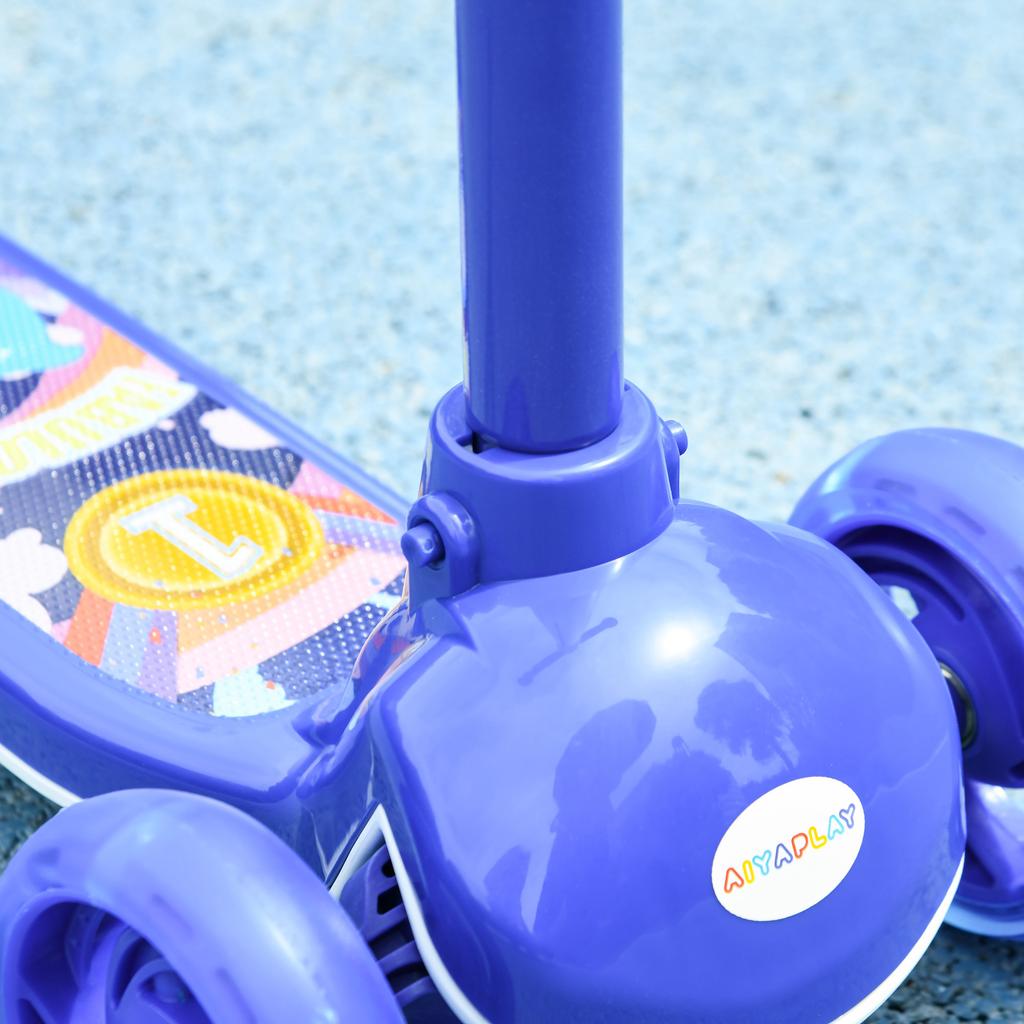 Kids 3 Wheel Scooter For 2 6 Years Old W Adjustable Height LED Light TPE Handlebar Blue