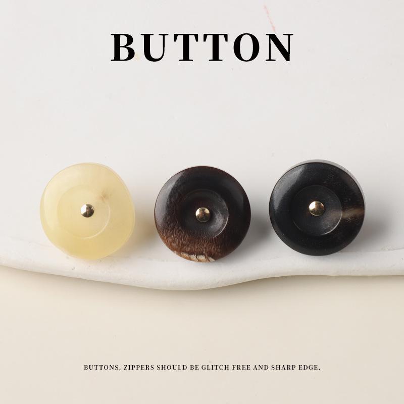 5pcs Single Hole Curved Needle Copper Foot Coffee Color Black Horn Beef Bone Buckle Cotton And Linen Jacket Knitted Sweater Shirt Cheongsam Button