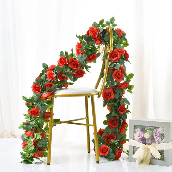 220СМ Искусственная Гирлянда из Роз 16 Головок Устойчивая к УФ-излучению Реалистичная Искусственная Цветочная Ротанговая Лиана Свадебная Вечеринка Подвесное Имитация Цветения Украшение
