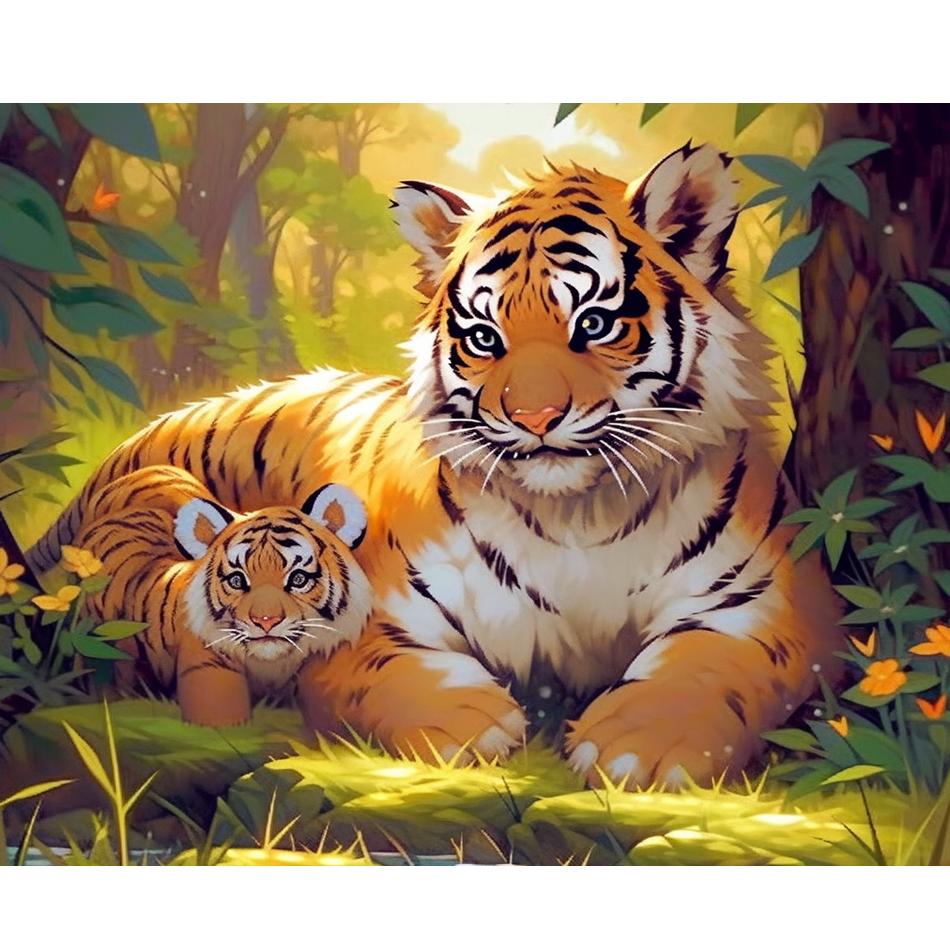 Рамка для рисования по номерам для взрослых, наборы с изображением тигра и животных, картина по номерам для начинающих, украшение для дома 40x50 см