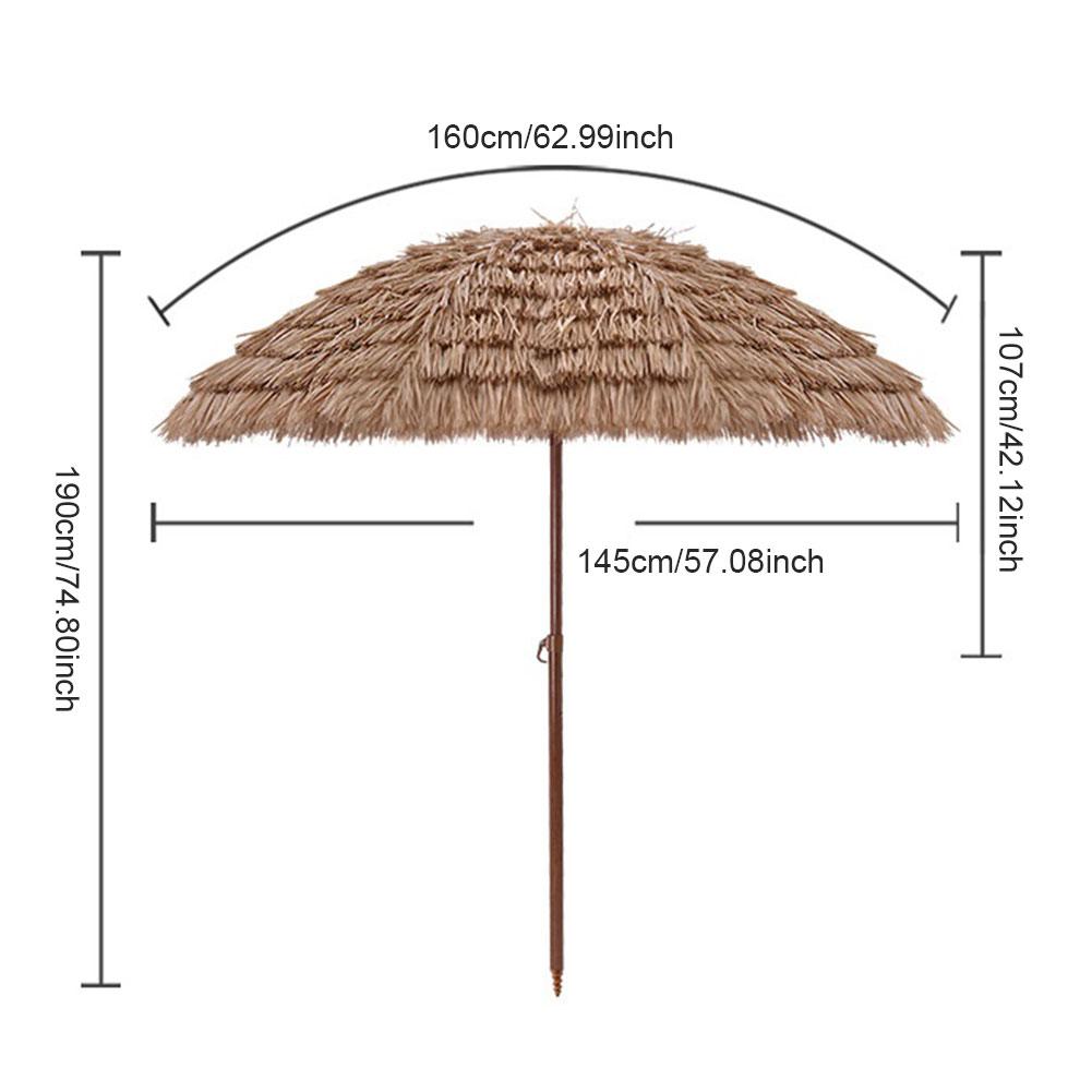 6.23ft/1.9m Height Beach Umbrella Height Adjustable Outdoor Patio Umbrella 8 Ribs Thatched Tiki Umbrella for Garden Patio