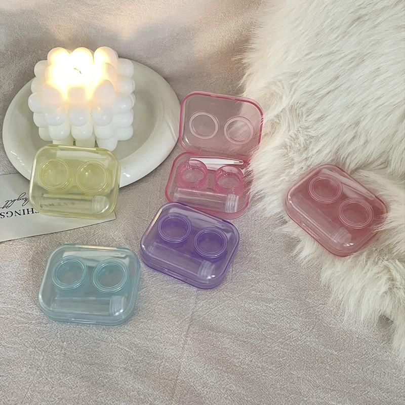 Мини однотонный чехол для контактных линз, контейнер для контактных линз, дорожный держатель для девочек, контейнер для глаз с зеркалом