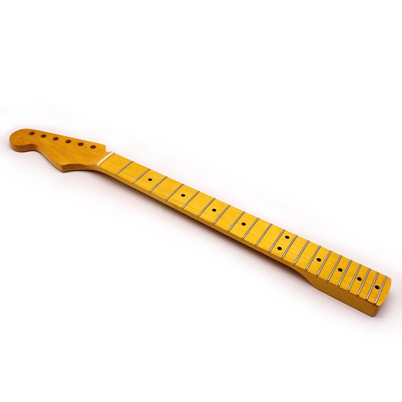 Left-Handed Electric Guitar Neck: 21 Frets, 6 Strings, Maple Wood, Bright Yellow Finish, DIY Modified Replacement.