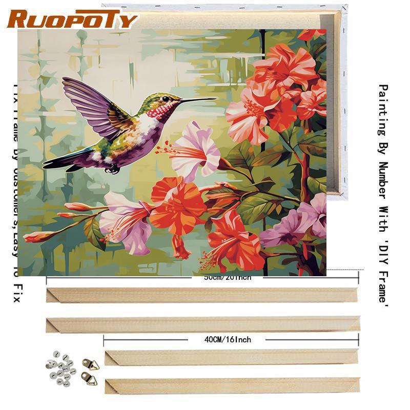 Frame Acrylic Paint By Numbers Diy Gift Wall Art Picture By Numbers Brid And Flowers Paint On Canvas Number Painting Home Decors 40x50cm