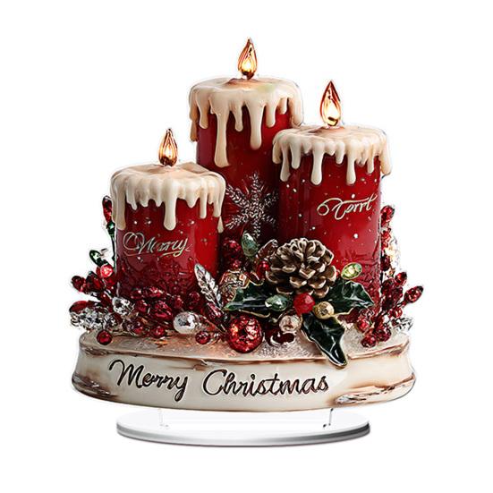 Christmas Tabletop Sign 2D Acrylic Desktop Sign with Candles Pine Cones Red Berries Pattern for Holiday Tiered Tray Home Party Decor