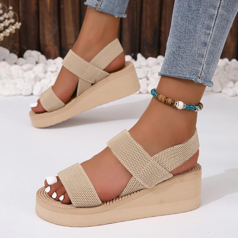 Fashion Women Sandals Fashion Trend Anti Slip Wear-resistant Comfortable Color Blocking Soft Sole Solid Elastic Band Platform Sandals