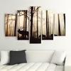 Five Piece Picture Canvas Print Deer In the Forest Fog Brown