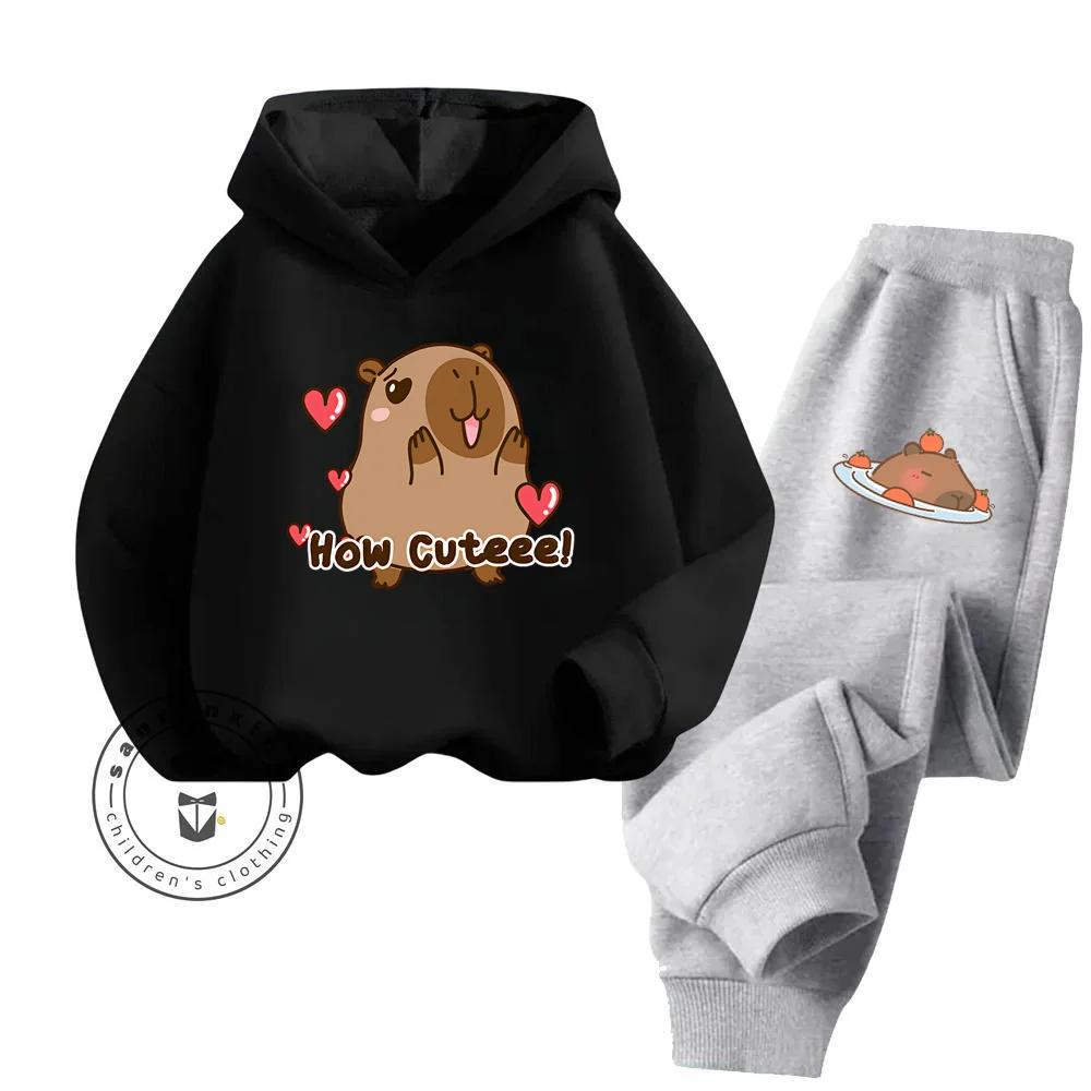Костюм с капюшоном и брюками Capybara Capibara, подходит для детей в возрасте от 3 до 14 лет, с нишевым дизайном, высококачественный хлопковый костюм с капюшоном