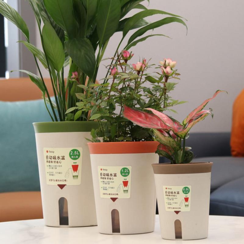 Двухслойный самополивающийся гидропонный цветочный горшок Пластиковый ленивый автоматический водопоглощающий горшок для растений Горшечные кашпо Офис Дом