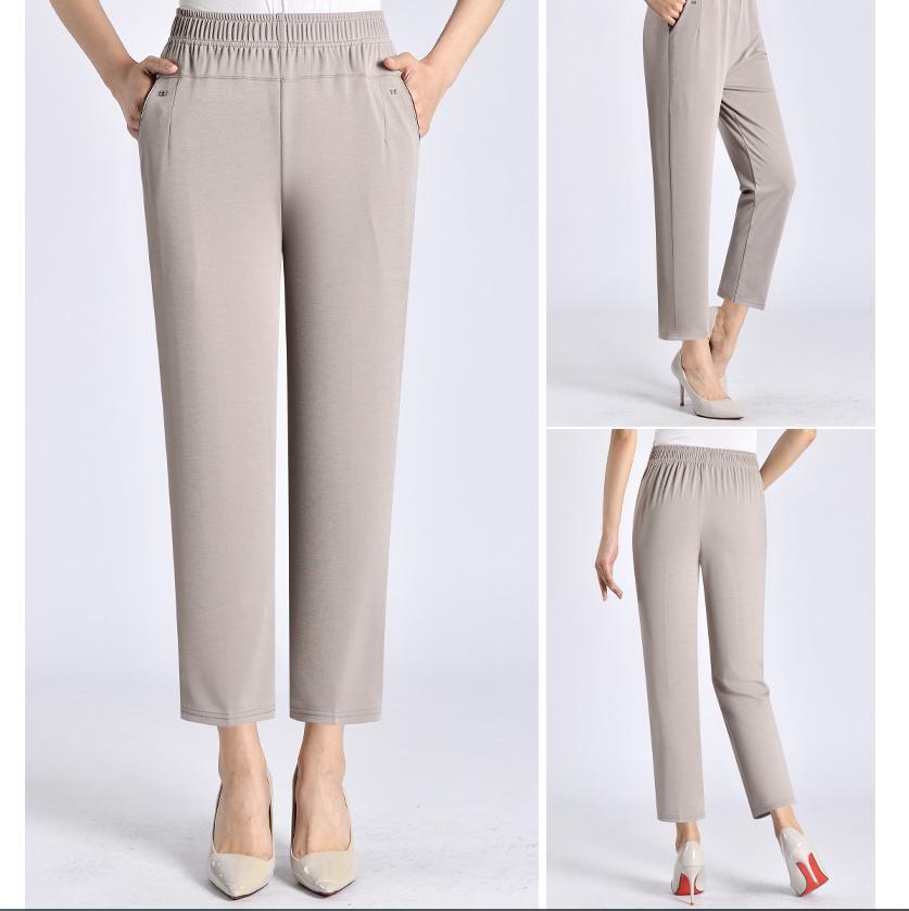 L-8XL Middle-aged Elderly Female Straight Mom Pants Women Summer Pants Elastic High Waist Casual Ninth Pants Plus Size