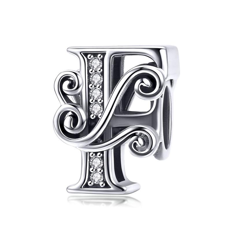 Bamoer Authentic 925 Sterling Silver Vintage Letter A To Z Zircon Bead Charms Fit Original Charm Bracelets DIY Jewelry