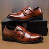 Horse Buckle Leather Shoes Men's British Style Monk Shoes One Pedal Buckle Monk Leather Shoes Business Dress Groom Wedding Shoes