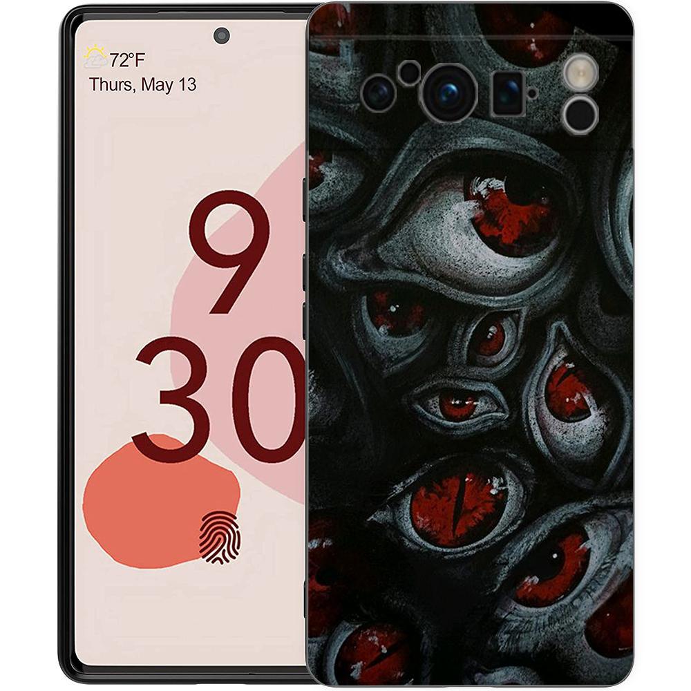 Scary Devil Eye Pattern Phone Case For Google Pixel 10 9 8 7 Pro 9A 8A 7A 6A 6 Pro XL Soft TPU Bumper Black Cover