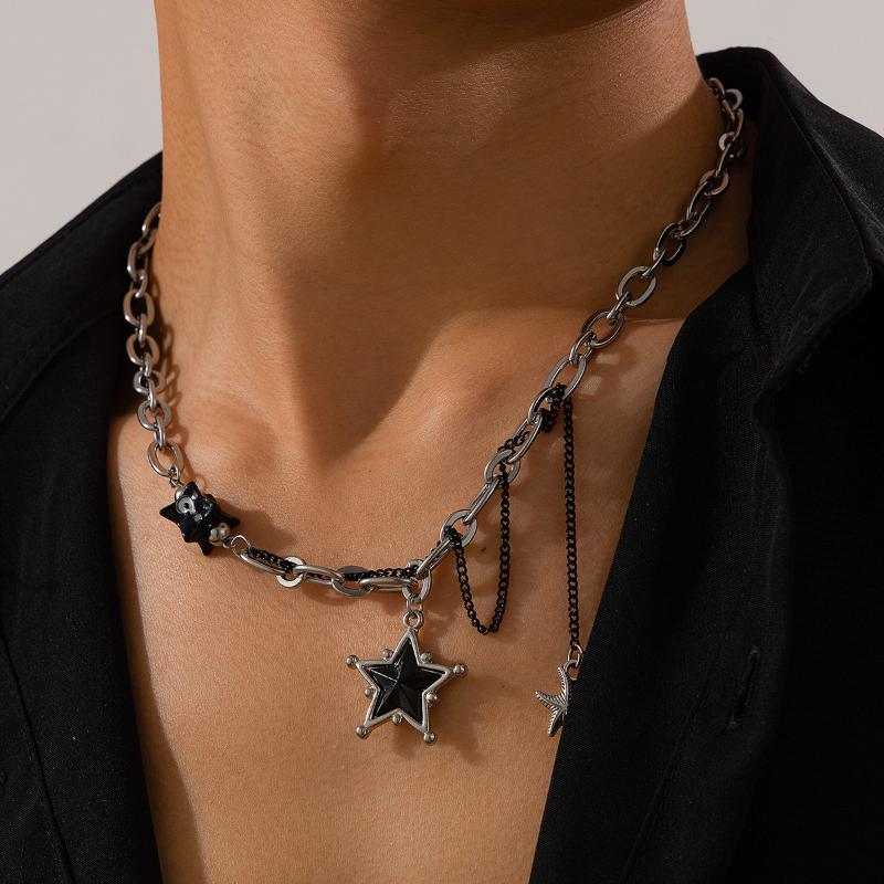 Korean Fashion Black Star Pentagram Pendant Titanium Steel Chain Choker Necklace For Women Men Punk Rock Y2K Jewelry Accessories