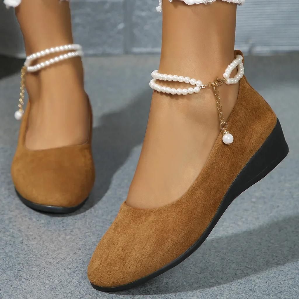 Summer Round Toe Comfortable Casual Bow Solid Color Retro Women's Shoes Shallow Mouth Breathable Light Wedge Platform Shoes