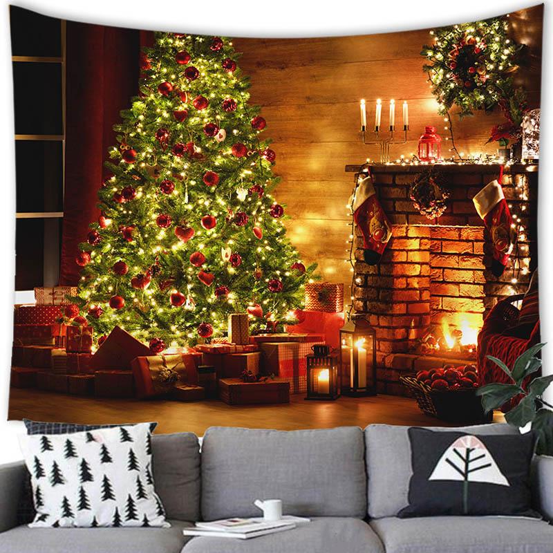 Home Decor Christmas Tapestry Christmas Party Decoration Backdrop Fireplace Printed Tapestry Wall Hanging