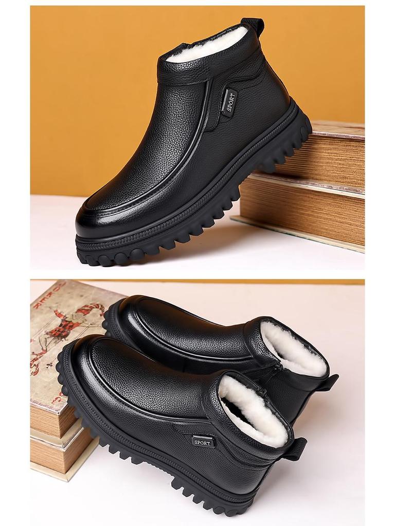 Мужские высокие кожаные ботинки в британском ретро-стиле — теплые, на толстой подошве, с бархатом, повседневная и рабочая обувь для осени и зимы