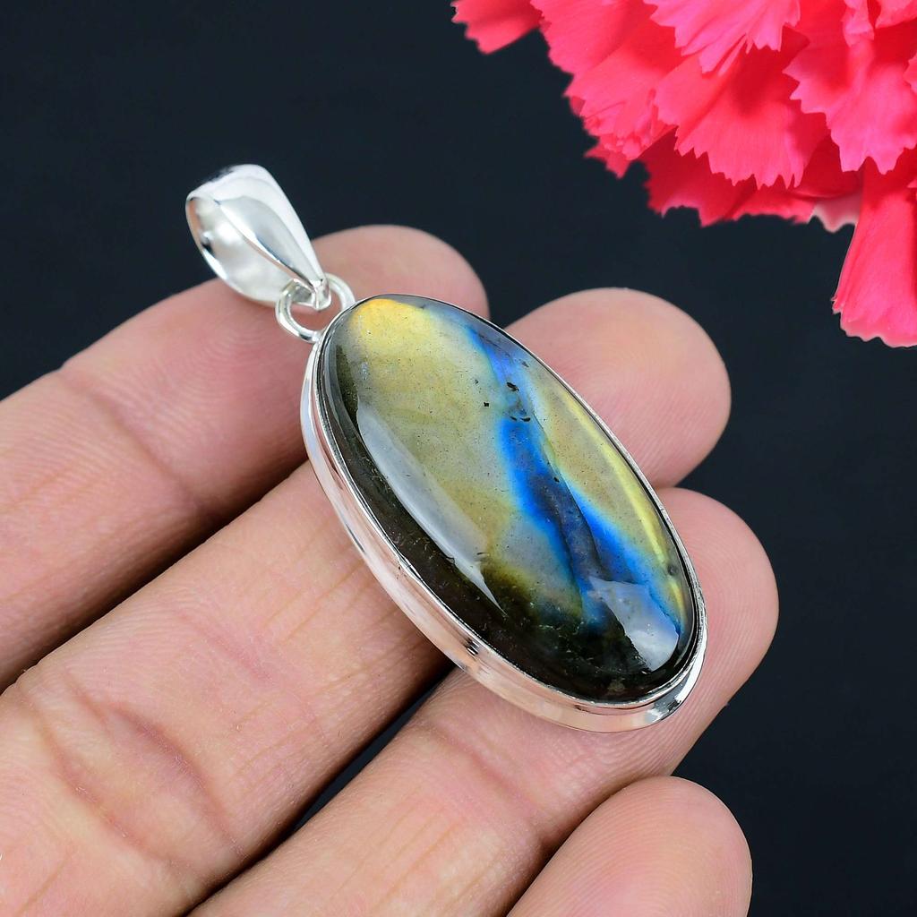 Подвеска из драгоценного камня лабрадорит, твердая подвеска из стерлингового серебра 925 пробы, ювелирный подарок для унисекс