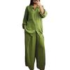 Women's Cotton Linen 2 Piece Outfit Casual Long Sleeve Button Down Drawstring