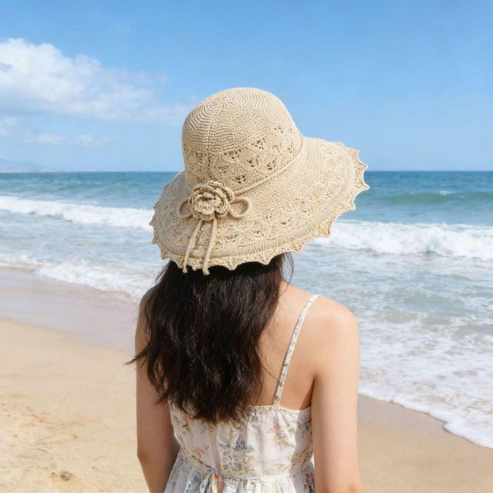 Foldable Summer Sun Hat Crochet Sunshade Hat Casual Sunscreen Visor Cap  Girl