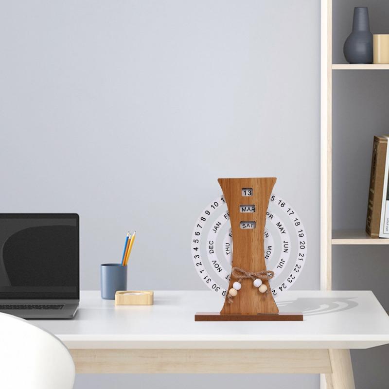 1PC wooden creative calendar perpetual calendar home decoration office desktop ornament manual rotating desk calendar