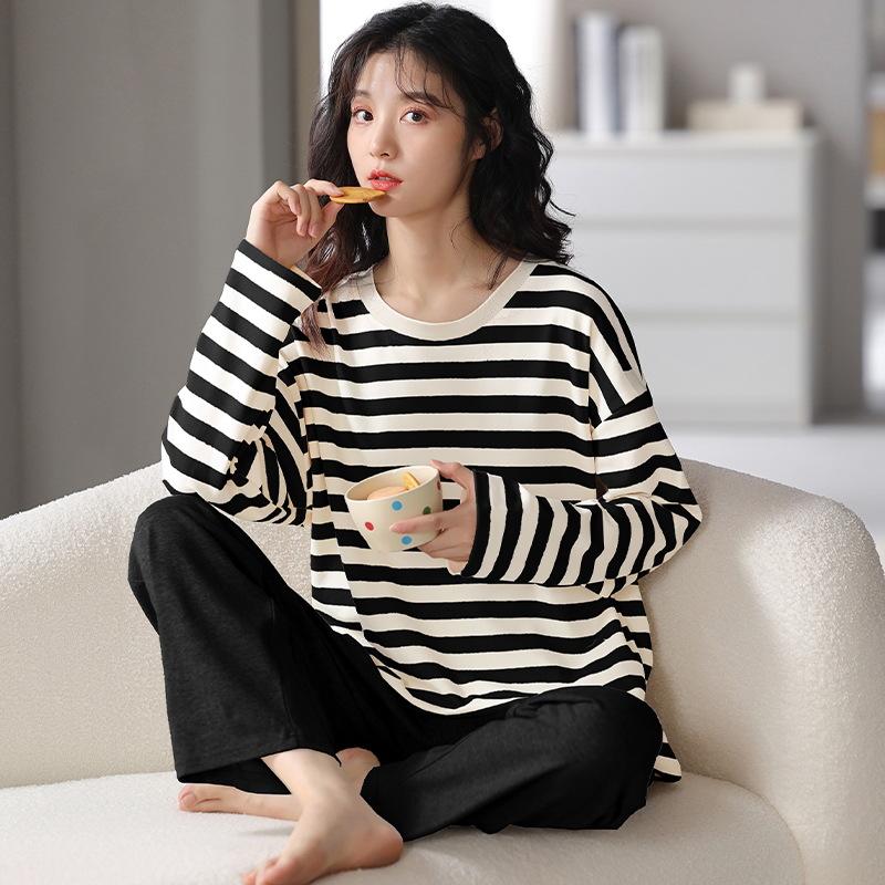 Ladies Pajamas Two-Piece Spring And Autumn Pajamas Female Long-Sleeved Cute Cartoon Loose College Style Homewear Female Suit