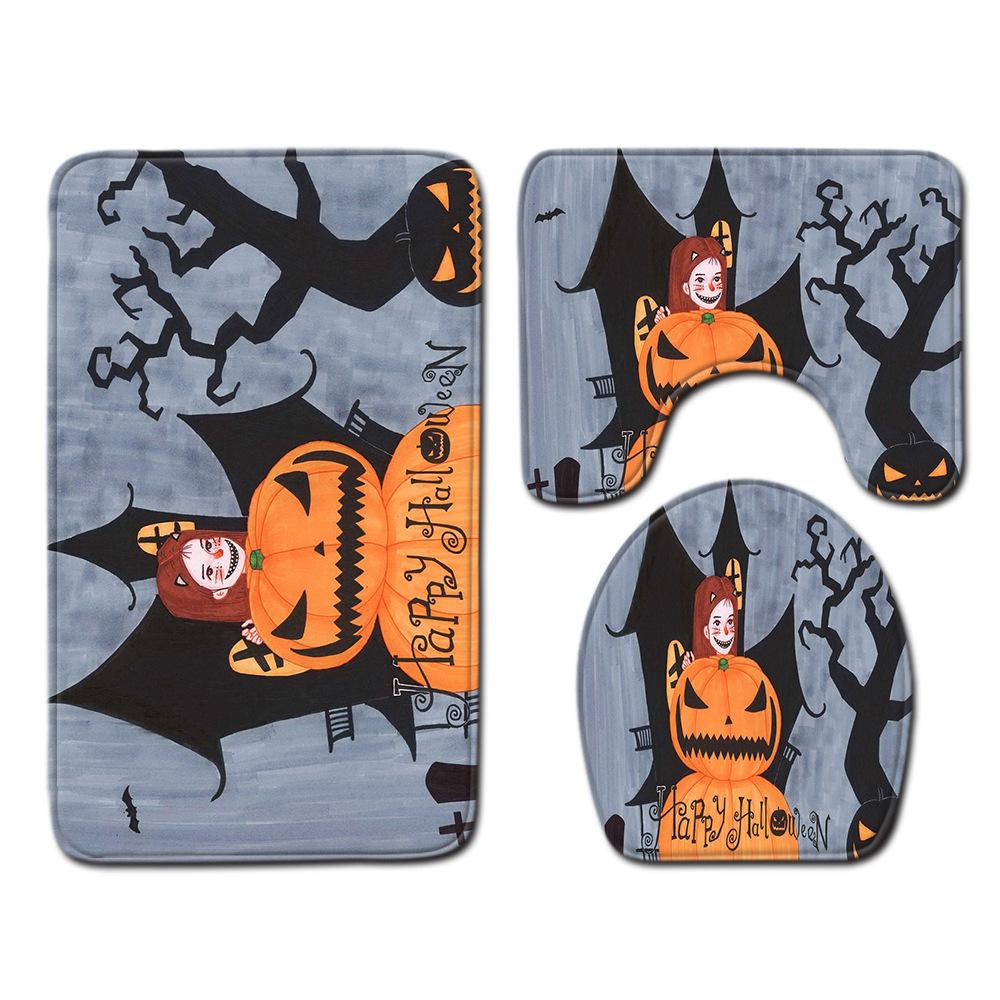 Halloween Shower Curtain Floor Mat Combination Four-Piece Set Kitchen Absorbent Non-Slip Carpet Bedroom Door Mat