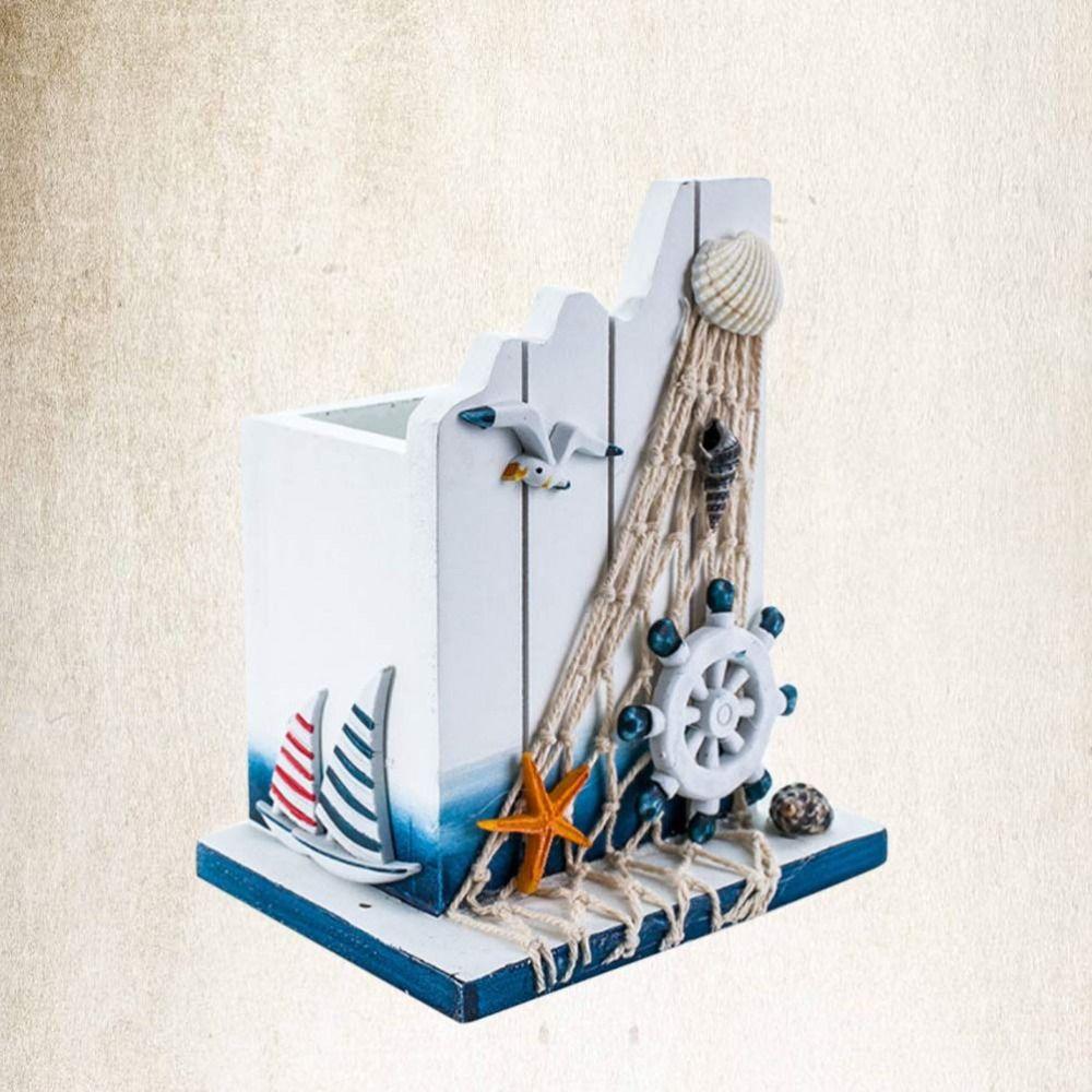 Wooden Pen Organizer Nautical Desktop Storage Desktop Pencil Holder Office
