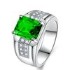 Korean Version Of Emerald Tourmaline Color Green Spindle Men 'S Ring European And American Platinum -Plated Fashion Square Diamond Fashion Ring