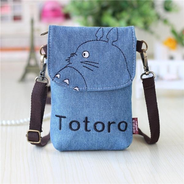 Fashion Women Shoulder Bag Cute Cartoon Totoro Print Canvas Crossbody Bag Coin Purse Cell Phone Bag Wallet