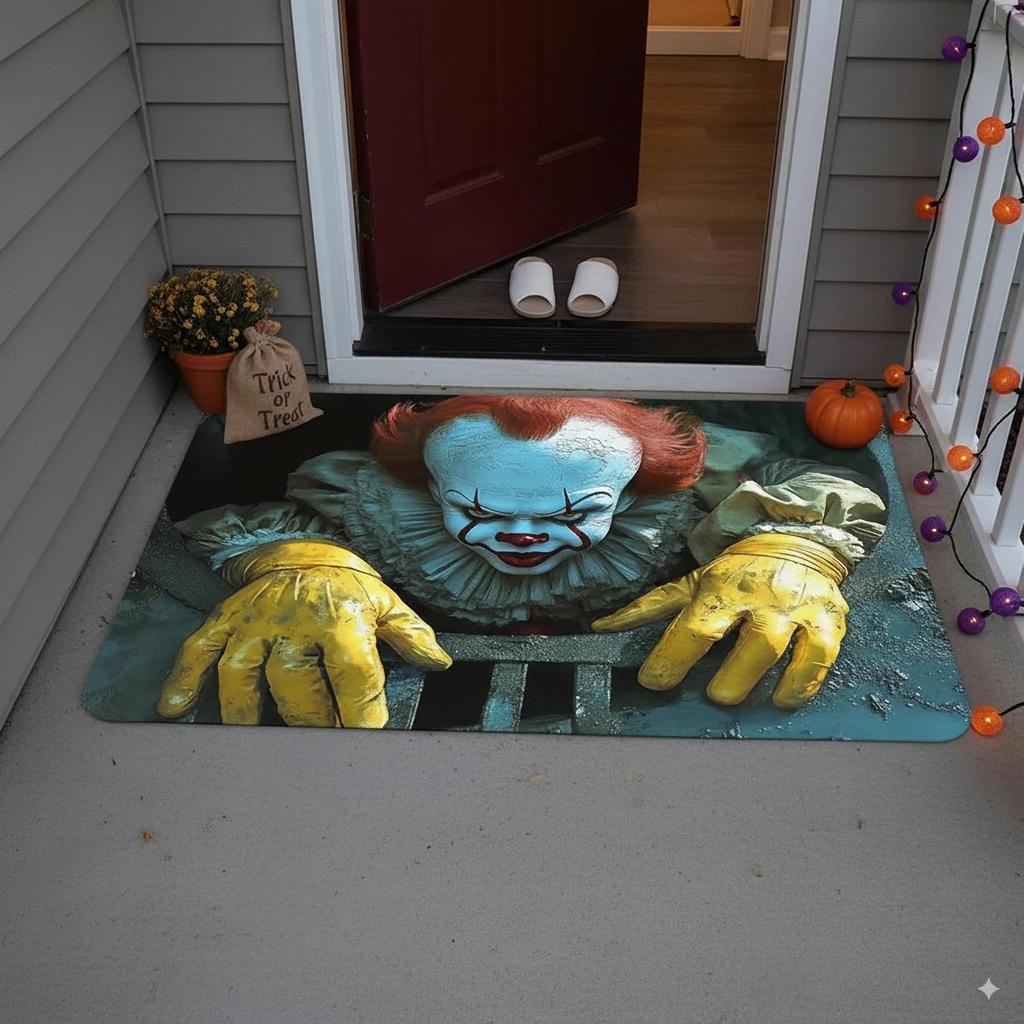 Хэллоуин 3D Ковер для пола в канализации Ужасы Фильм Клоун Дверной коврик Универсальный для дома и улицы Праздничное украшение
