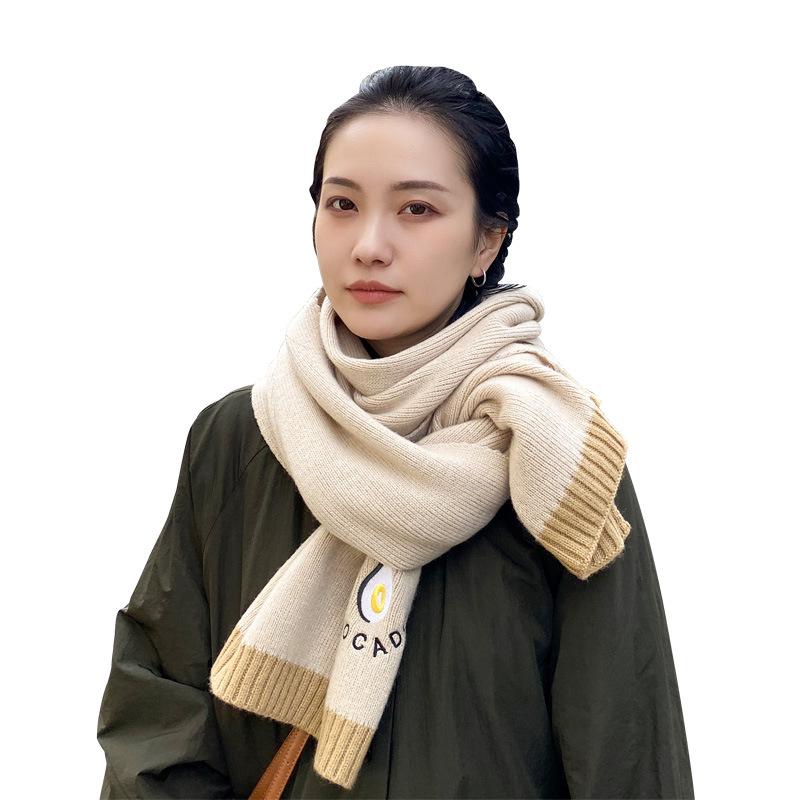 Scarf Women's Winter Korean Version Versatile Student Thickened Long Warm Solid Color Wool Knitted Scarf Japanese Style Autumn and Winter