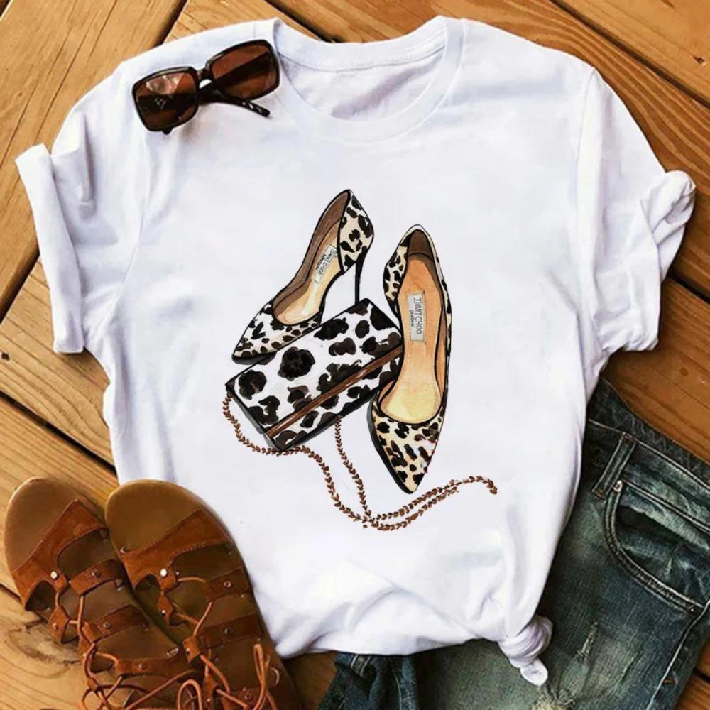 New Fashion High Heels Personalized Printed Women's Summer Short Sleeve T-shirt Casual Tops Oversized T Shirt Harajuku Tee