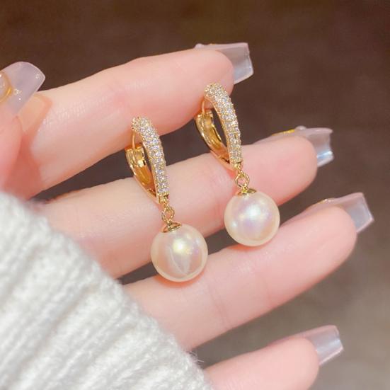 1 Pair Stud Earrings Charming Geometric Shining Rhinestone High Gloss Decorative Hypoallergenic Faux Pearl Hoop Earrings Jewelry Accessory