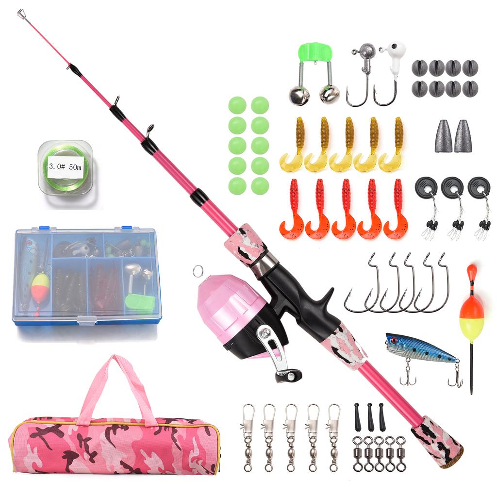 Kids Fishing Rod and Reel Combo Full Kit 1.2m1.5m Telescopic Casting Rod Pole with Spincast Reel